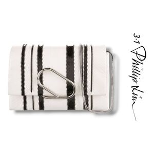 3.1 Phillip Lim Alix Soft Flap Black White Striped Python Leather Crossbody Bag